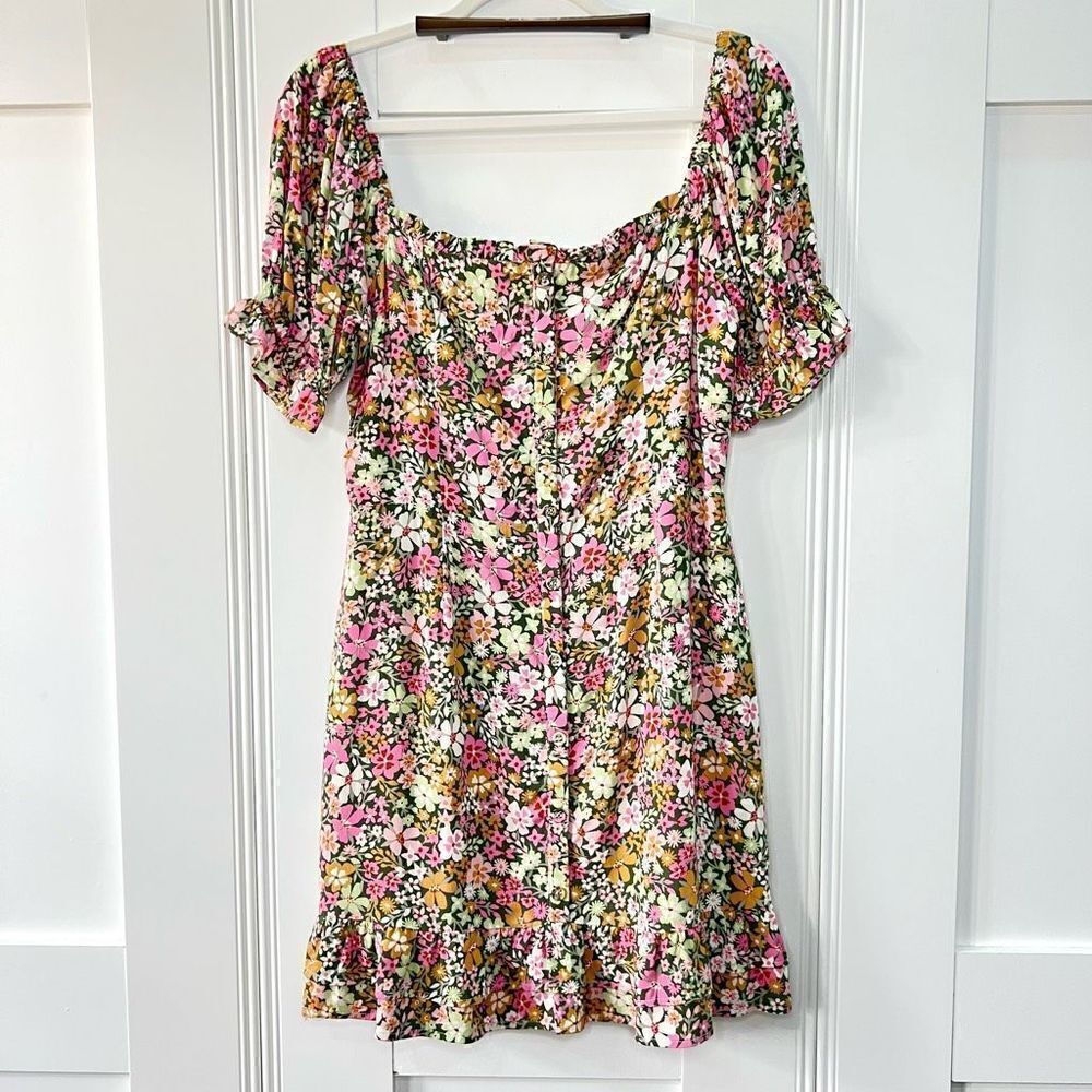 Lost + Wander Women’s Medium Getaway Island Mini Dress Shopbop Green Floral Puff